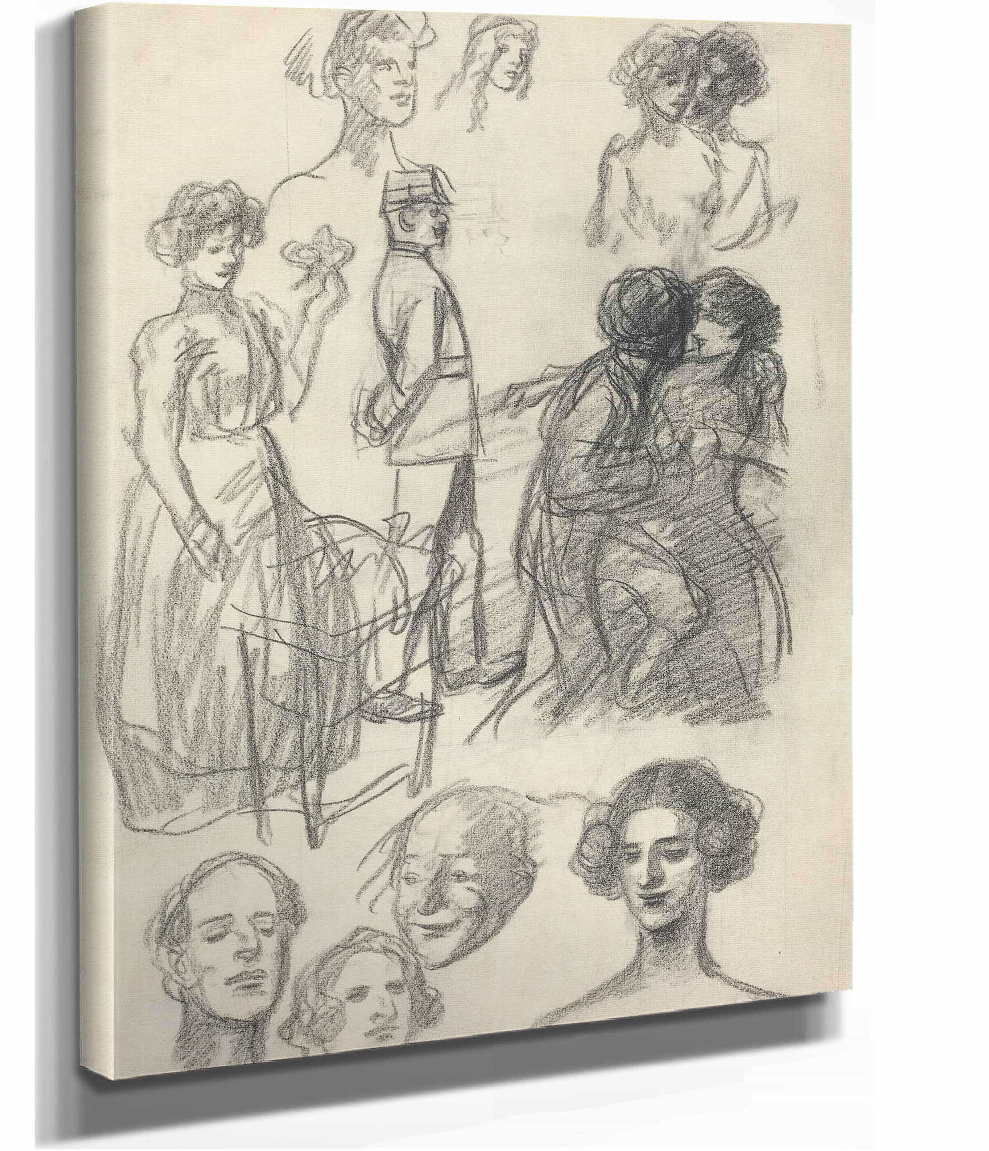 Sketches For Lovers On A Bench by Theophile Alexandre Steinlen