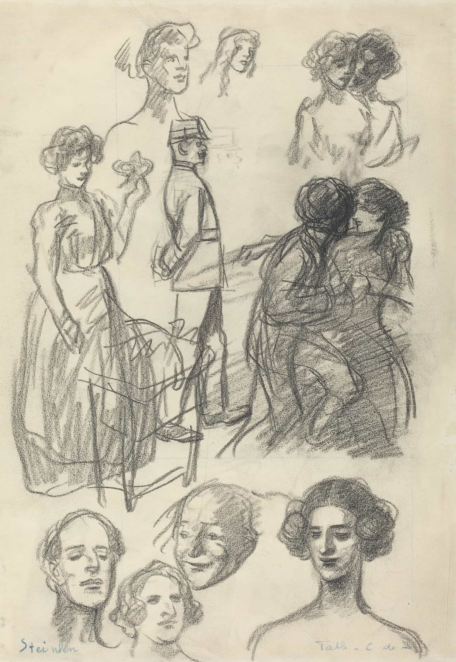 Sketches For Lovers On A Bench by Theophile Alexandre Steinlen