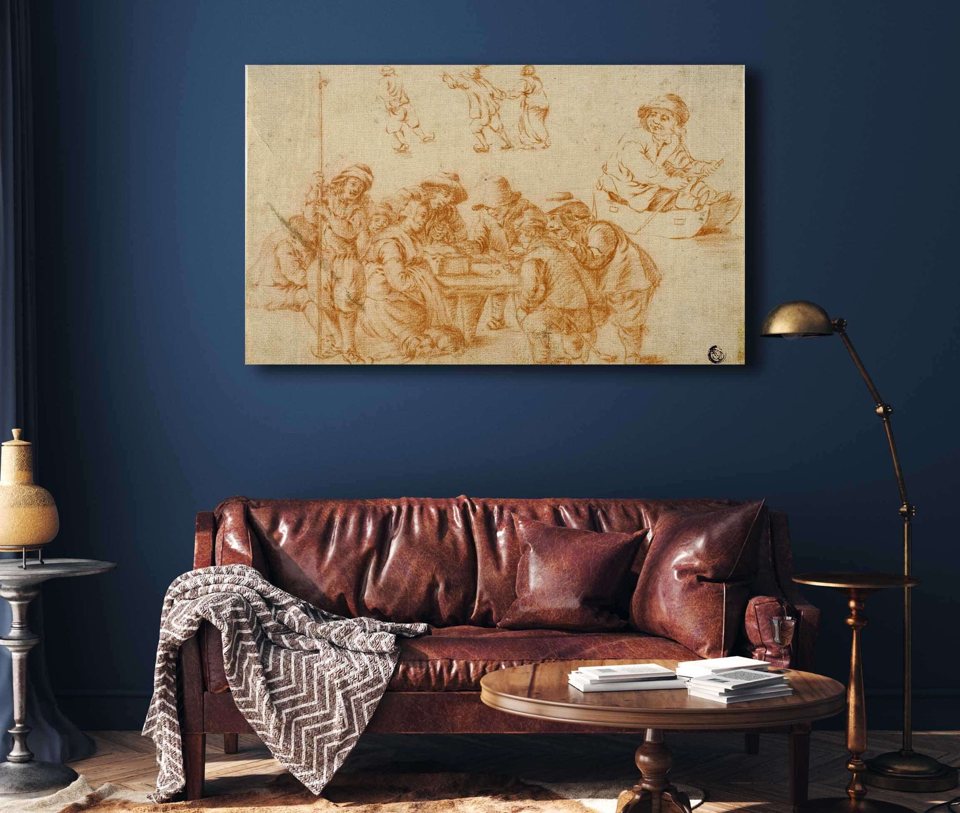 Sketches Of Peasants Playing Dice And Skating Sketch Of Boy On Sled By Adriaen Van Ostade