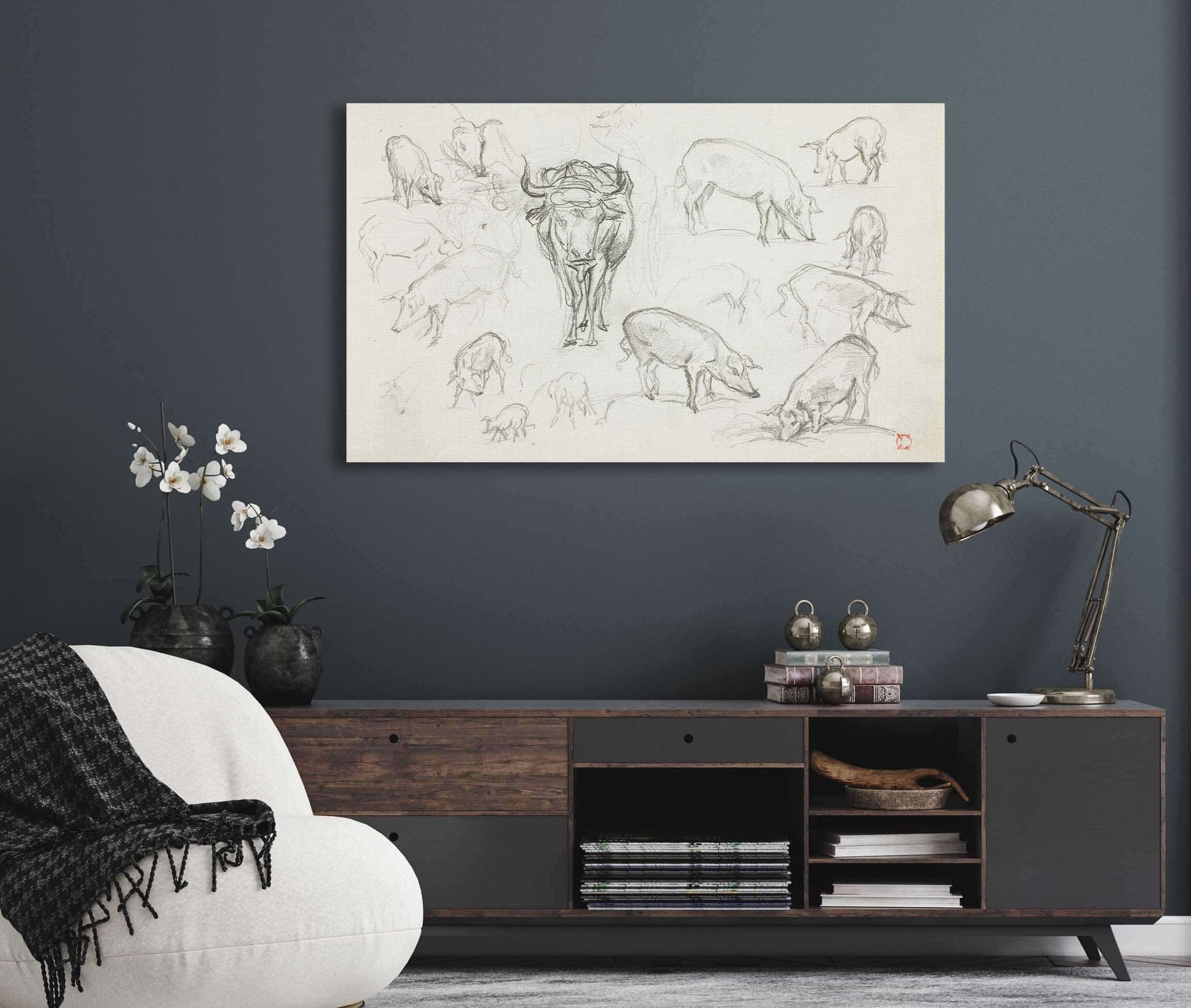 Sketches Of Swine And An Ox by Charles Francois Daubigny