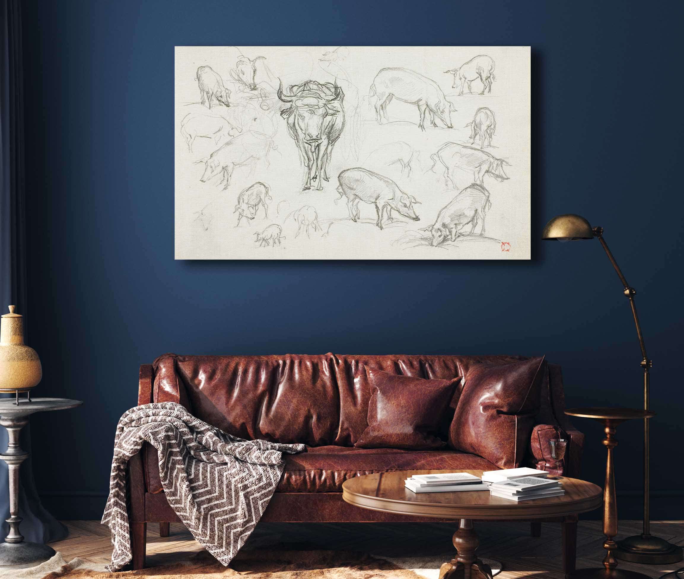 Sketches Of Swine And An Ox by Charles Francois Daubigny