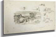 Sketches Rocky Setting And Rabbits by Charles Francois Daubigny