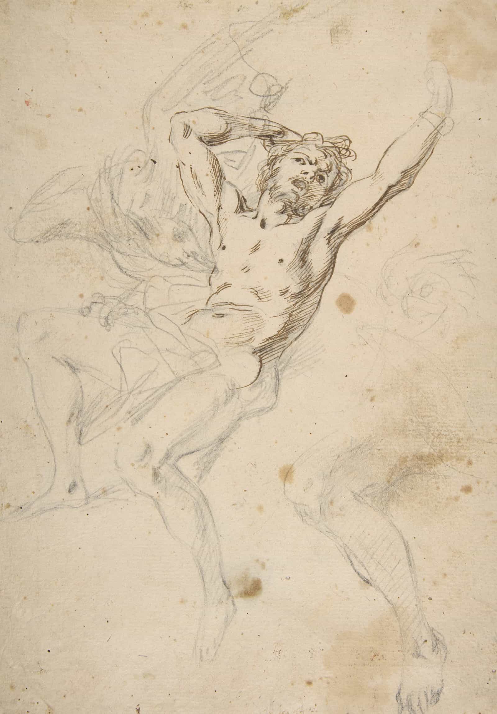 Slight Sketch Of Head And Shoulders Of Man In Lead Pencil   by Salvator Rosa
