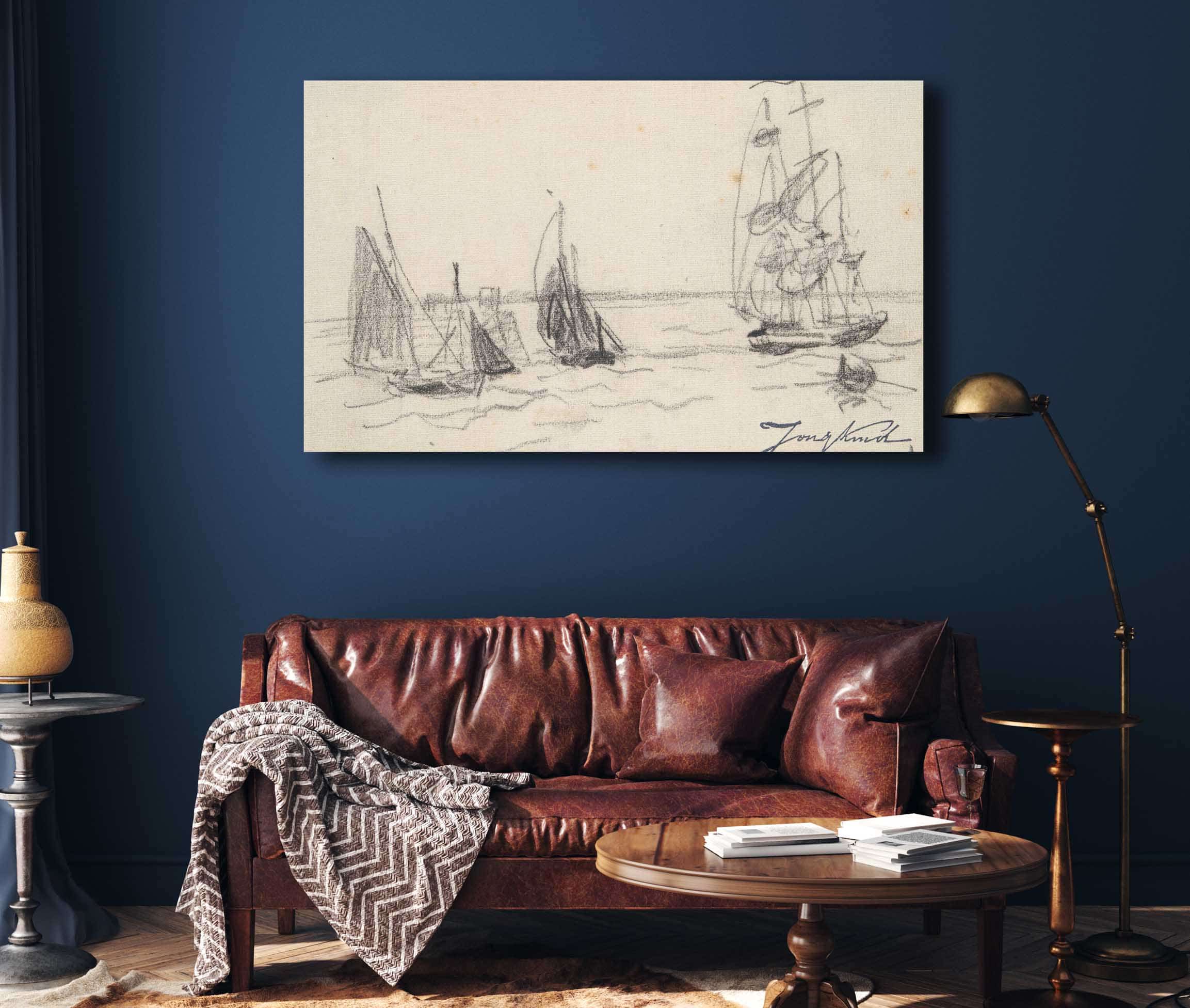 Small Sailboats And A Three Master by Johan Barthold Jongkind