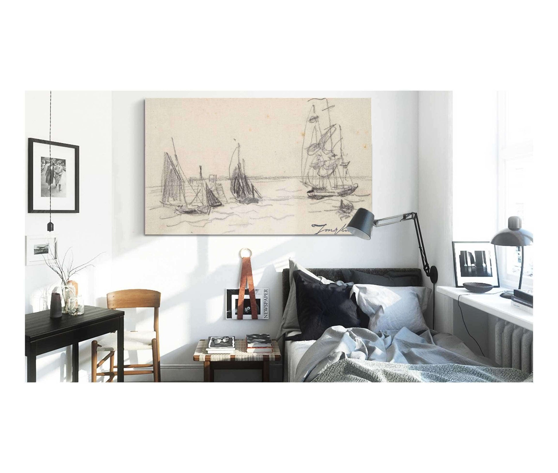 Small Sailboats And A Three Master by Johan Barthold Jongkind