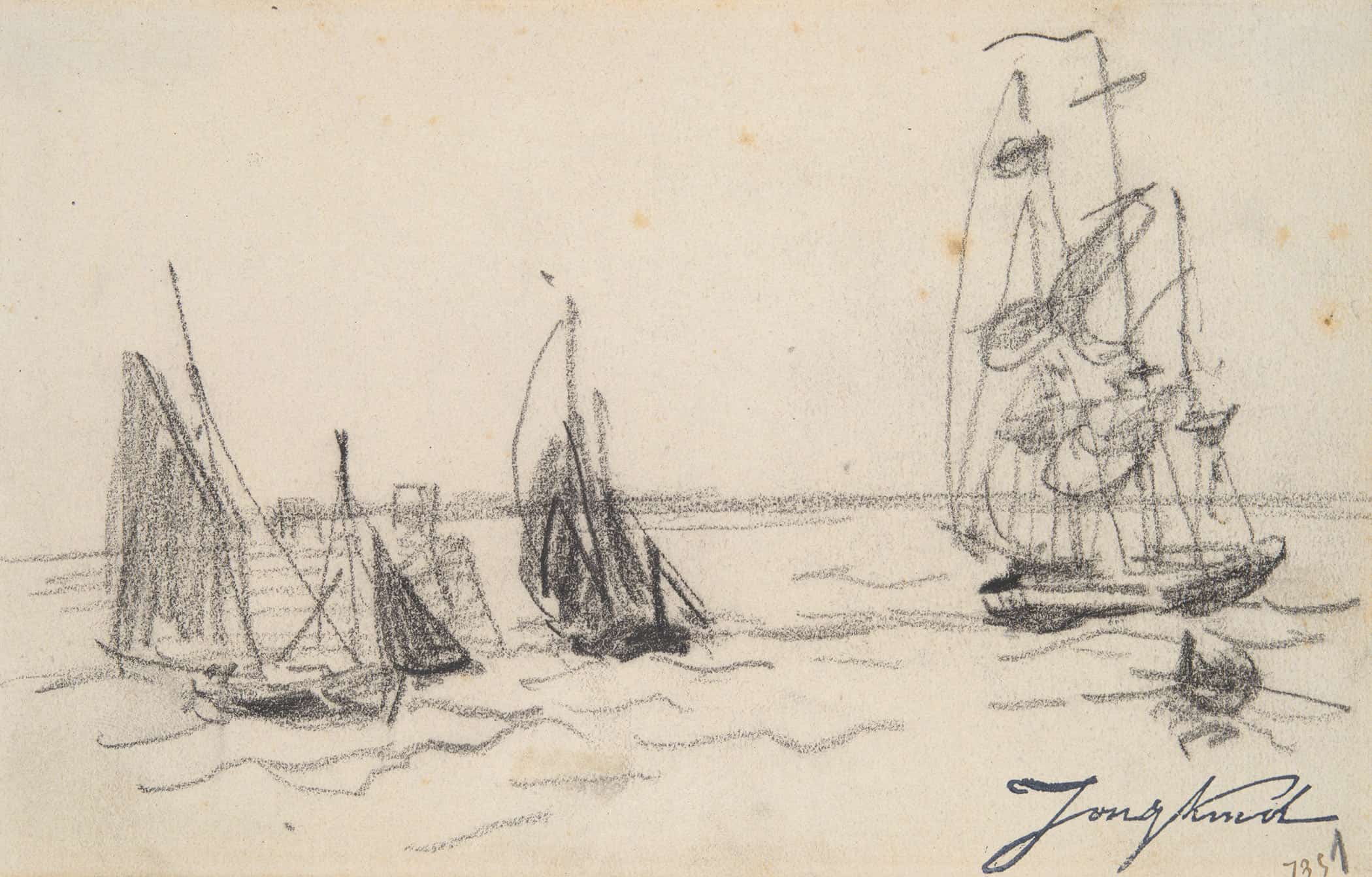 Small Sailboats And A Three Master by Johan Barthold Jongkind
