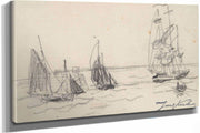 Small Sailboats And A Three Master by Johan Barthold Jongkind