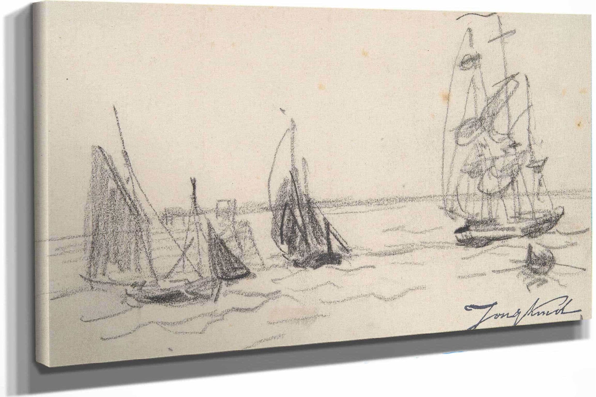 Small Sailboats And A Three Master by Johan Barthold Jongkind