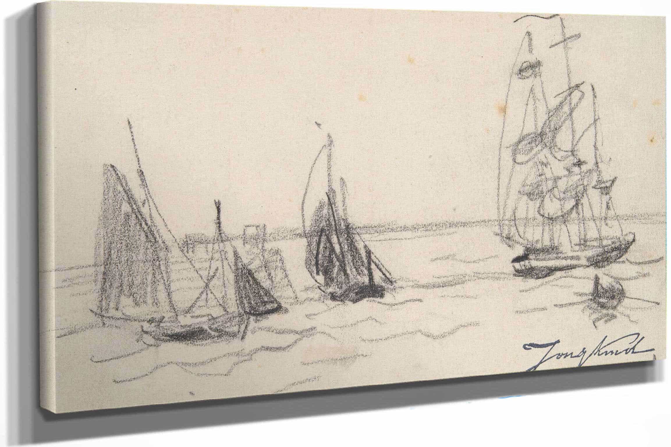 Small Sailboats And A Three Master by Johan Barthold Jongkind