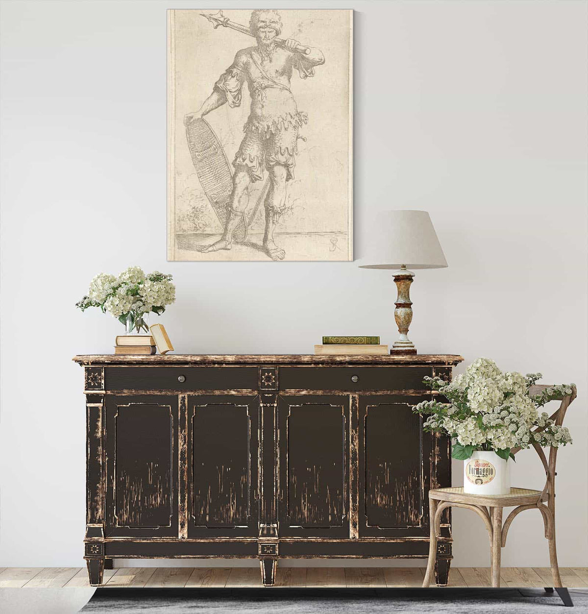 Soldier En Face Shouldering A Pike And Holding A Shield  by Salvator Rosa