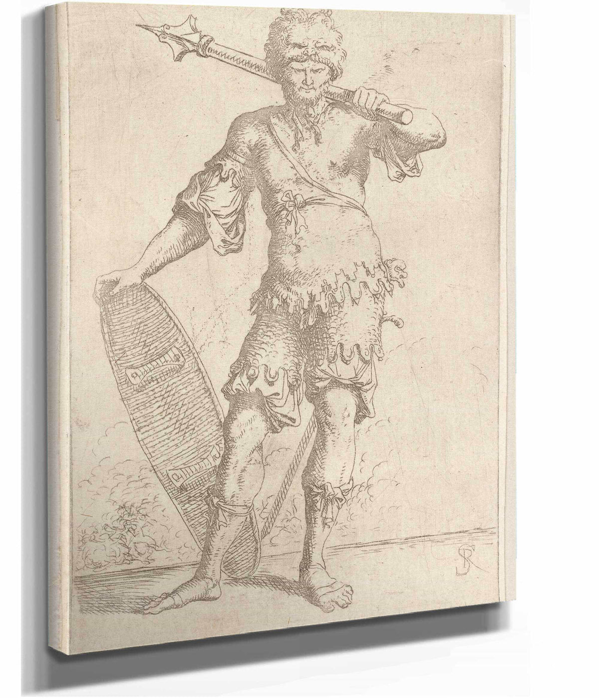 Soldier En Face Shouldering A Pike And Holding A Shield  by Salvator Rosa