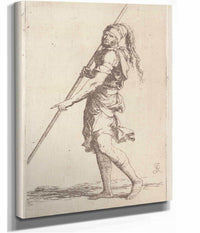 Soldier Holding A Cane With Both Hands Walking Toward The Left  by Salvator Rosa