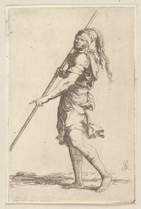 Soldier Holding A Cane With Both Hands Walking Toward The Left  by Salvator Rosa