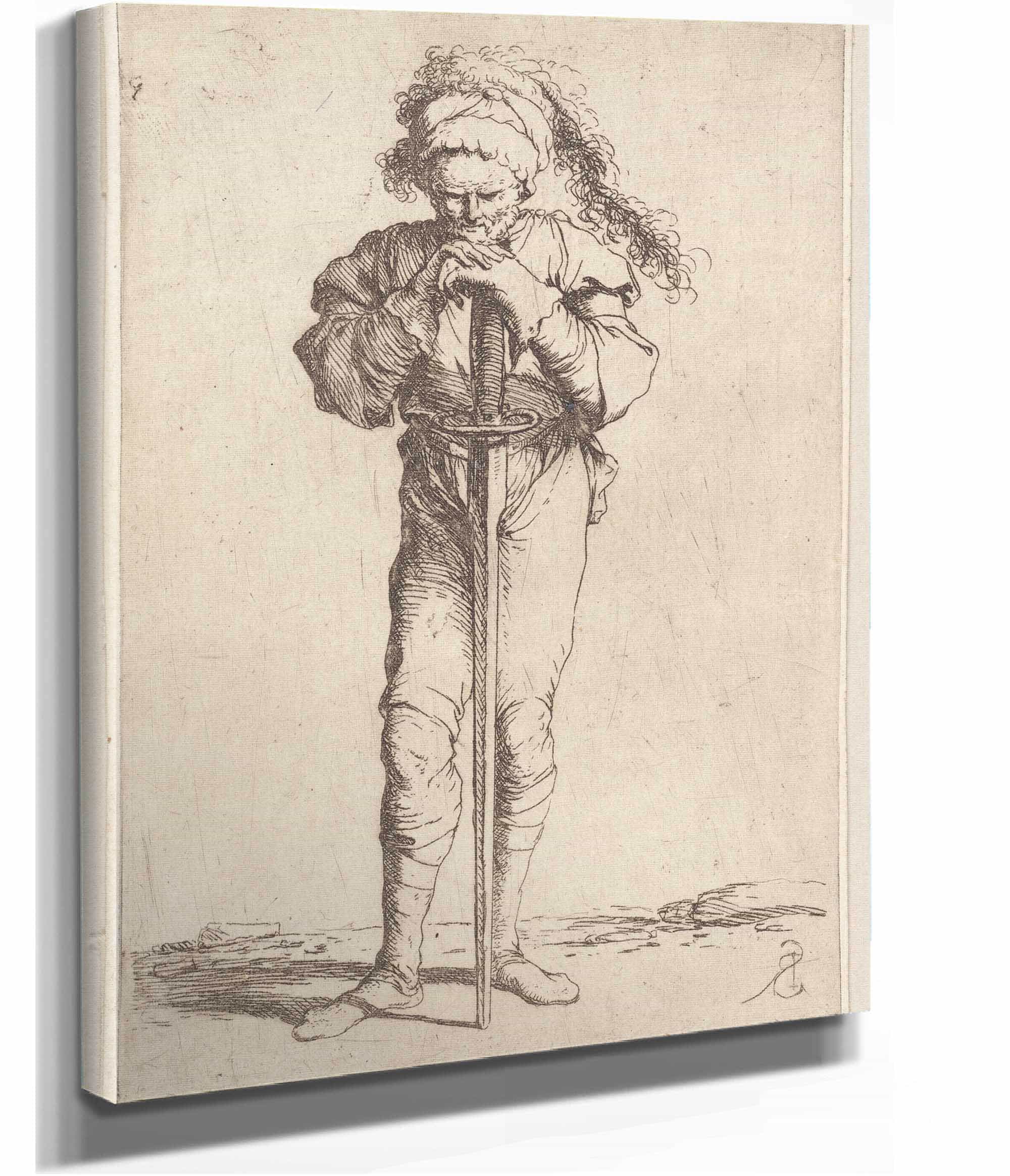 Soldier Holding A Long Sword With Both Hands  by Salvator Rosa