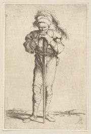 Soldier Holding A Long Sword With Both Hands  by Salvator Rosa