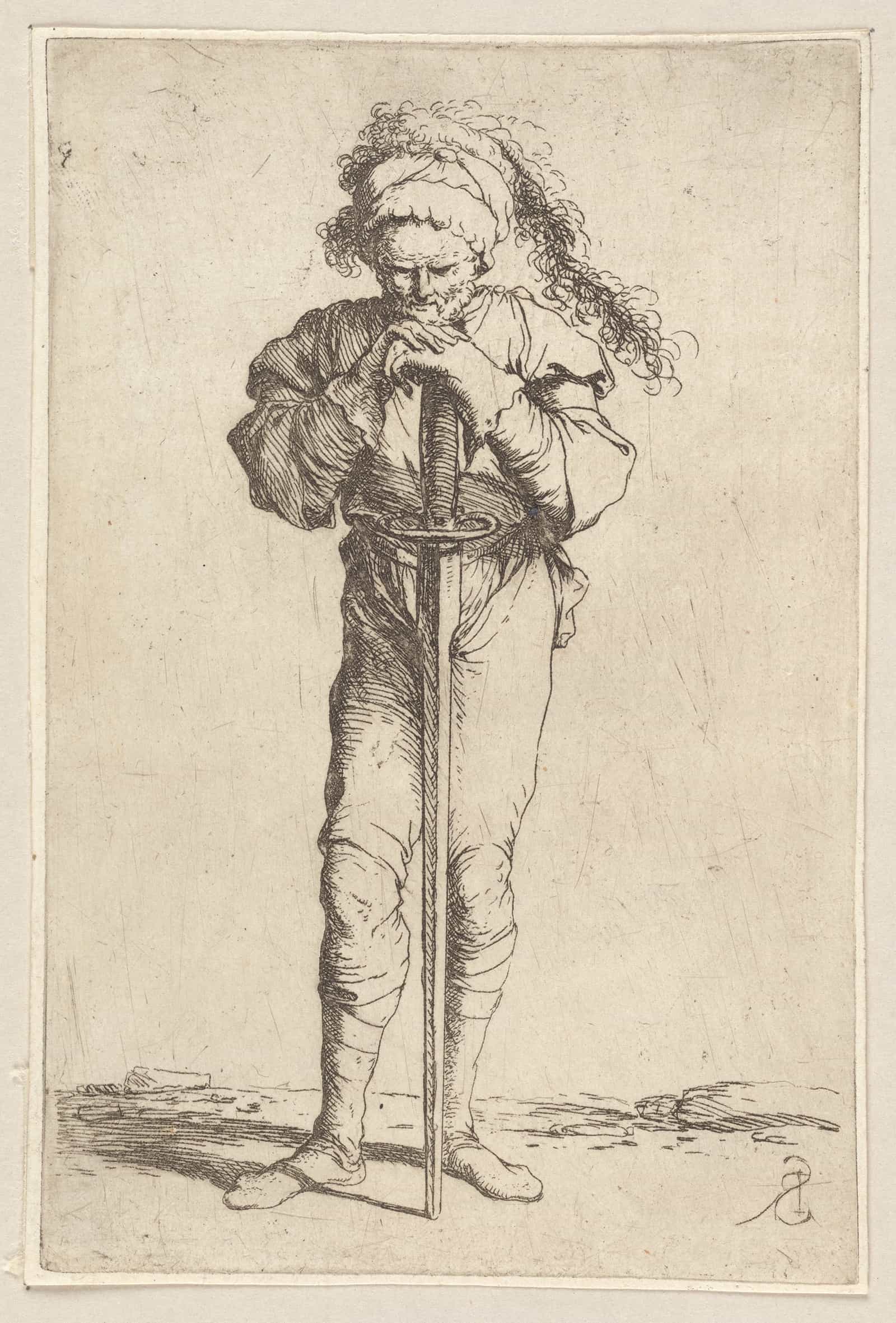 Soldier Holding A Long Sword With Both Hands  by Salvator Rosa
