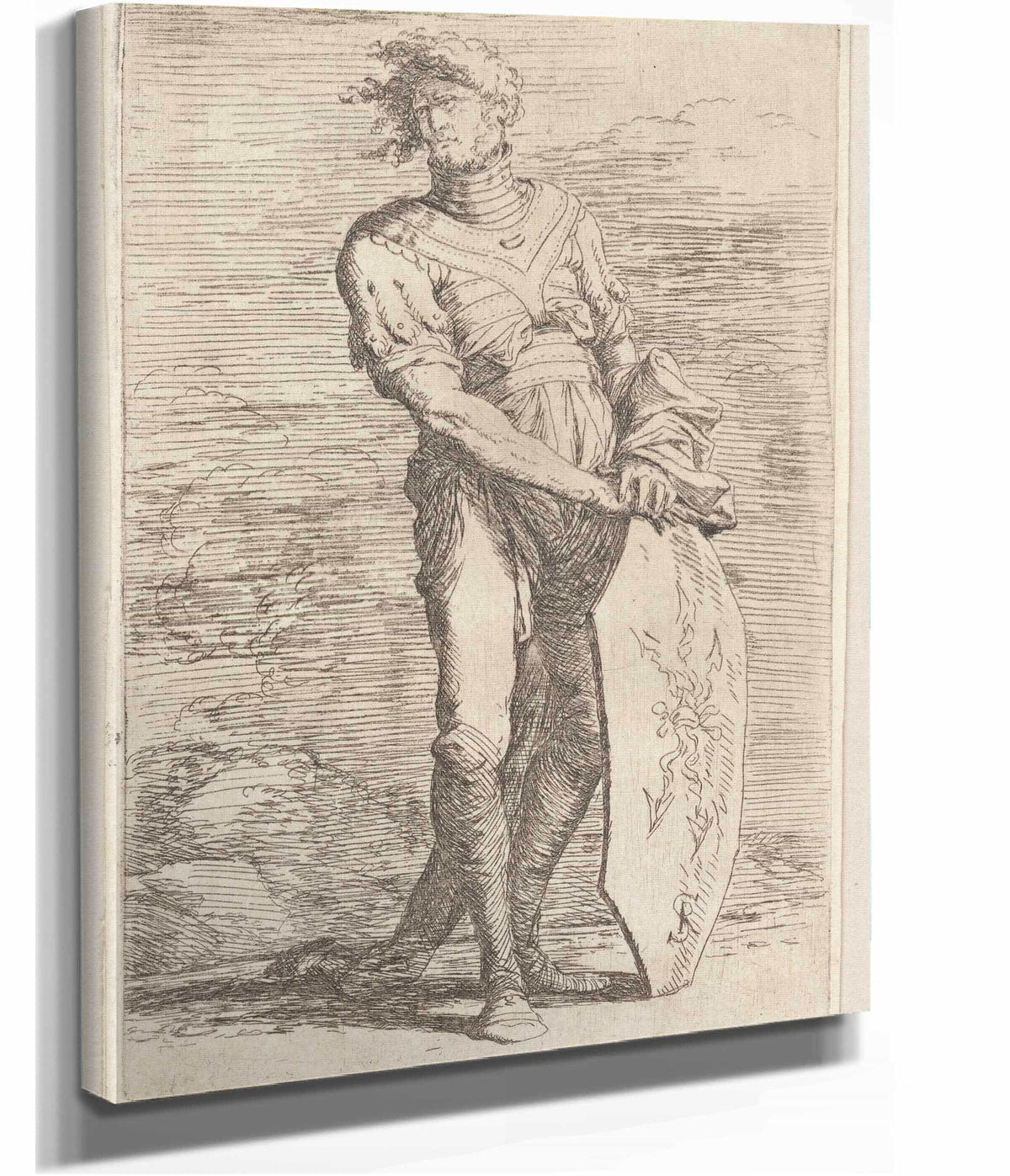 Soldier Holding A Shield  by Salvator Rosa