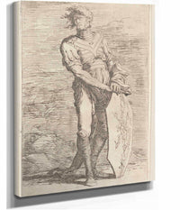 Soldier Holding A Shield  by Salvator Rosa
