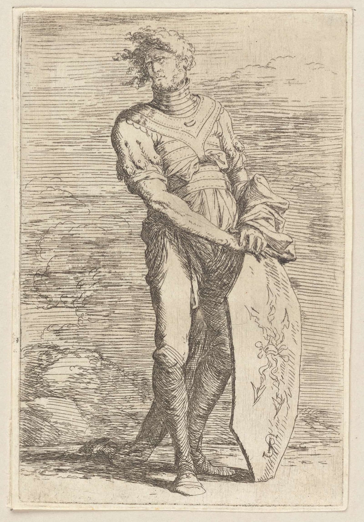 Soldier Holding A Shield  by Salvator Rosa