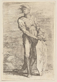 Soldier Holding A Shield  by Salvator Rosa