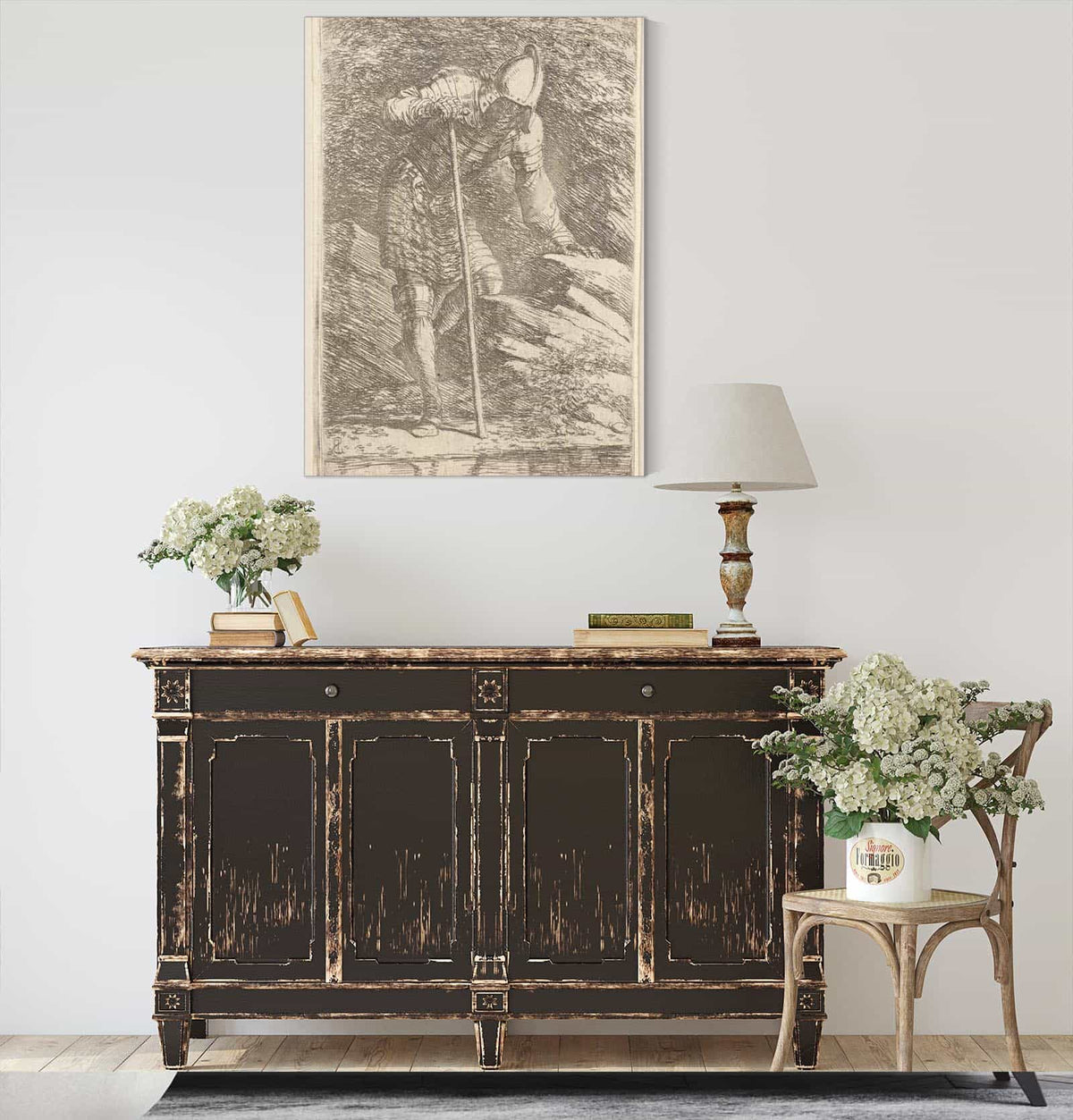 Soldier In Helmet And Armor Regarding A Stream  by Salvator Rosa