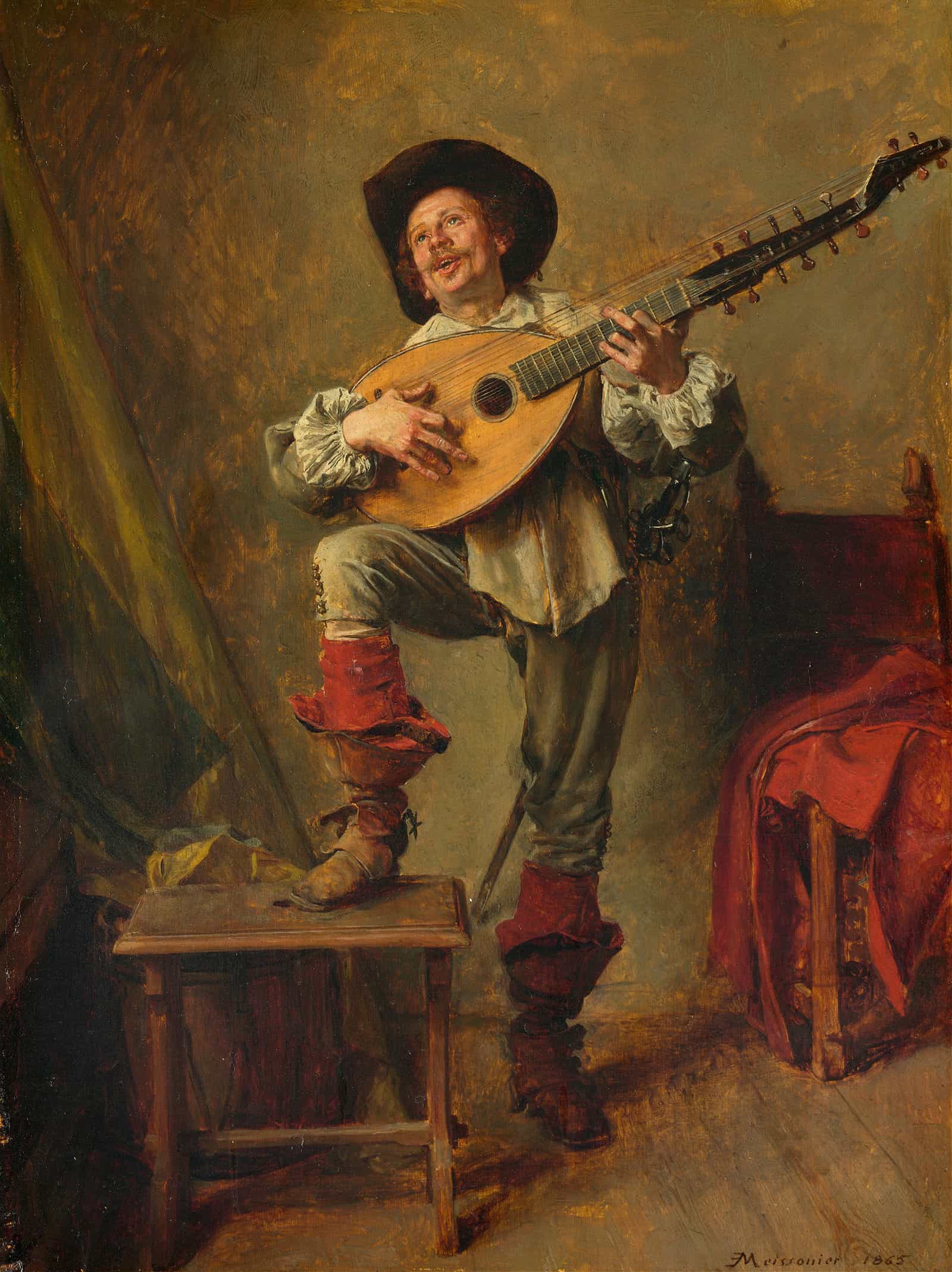 Soldier Playing The Theorbo by Ernest Meissonier