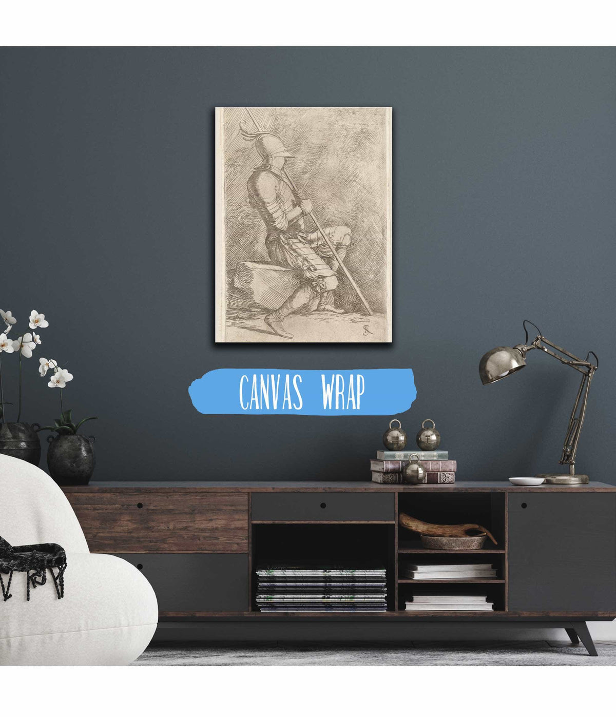 Soldier Seated In A Helmet Holding A Cane  by Salvator Rosa