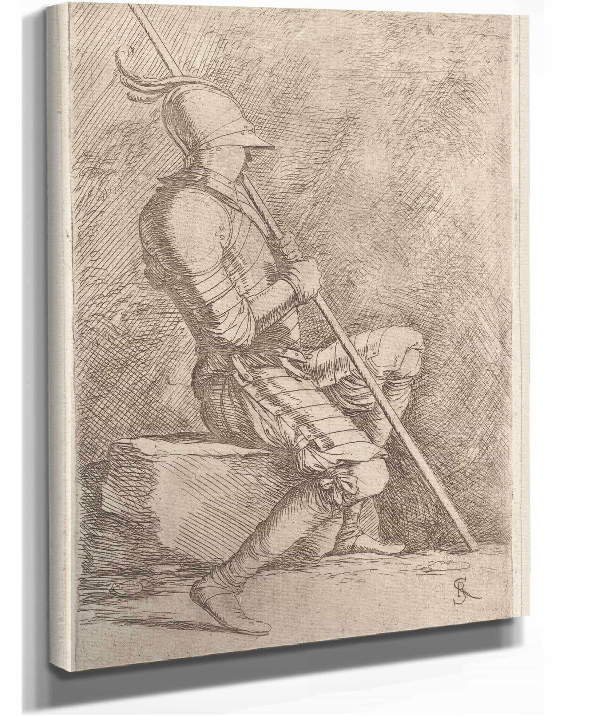 Soldier Seated In A Helmet Holding A Cane  by Salvator Rosa