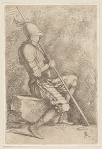 Soldier Seated In A Helmet Holding A Cane  by Salvator Rosa