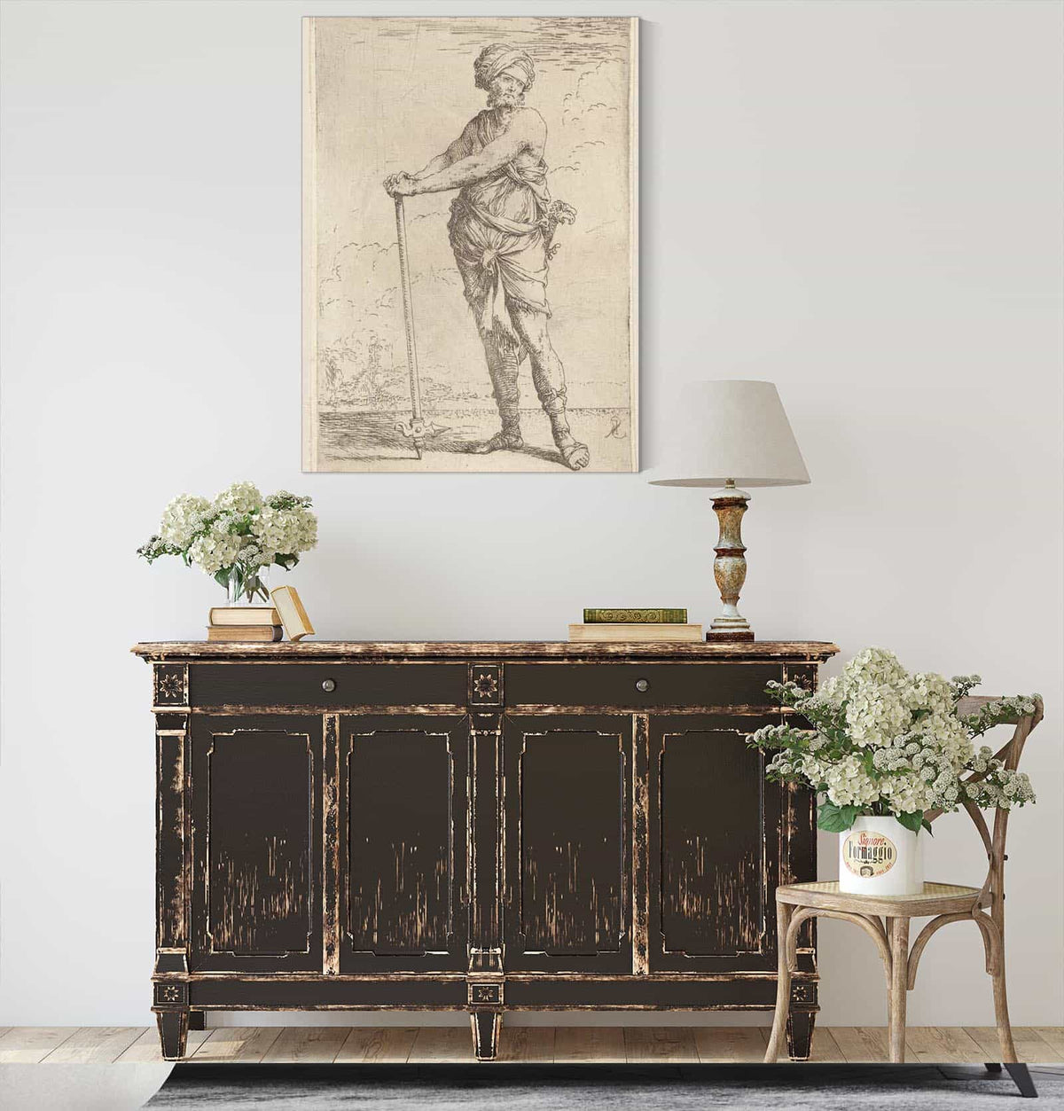 Soldier Standing Holding A Pike With Both Hands  by Salvator Rosa