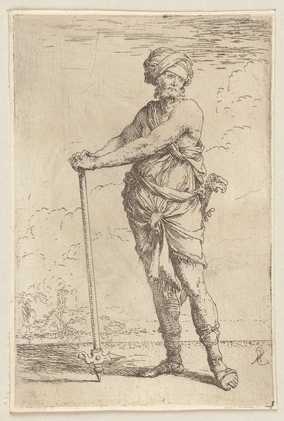Soldier Standing Holding A Pike With Both Hands  by Salvator Rosa