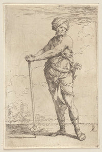 Soldier Standing Holding A Pike With Both Hands  by Salvator Rosa