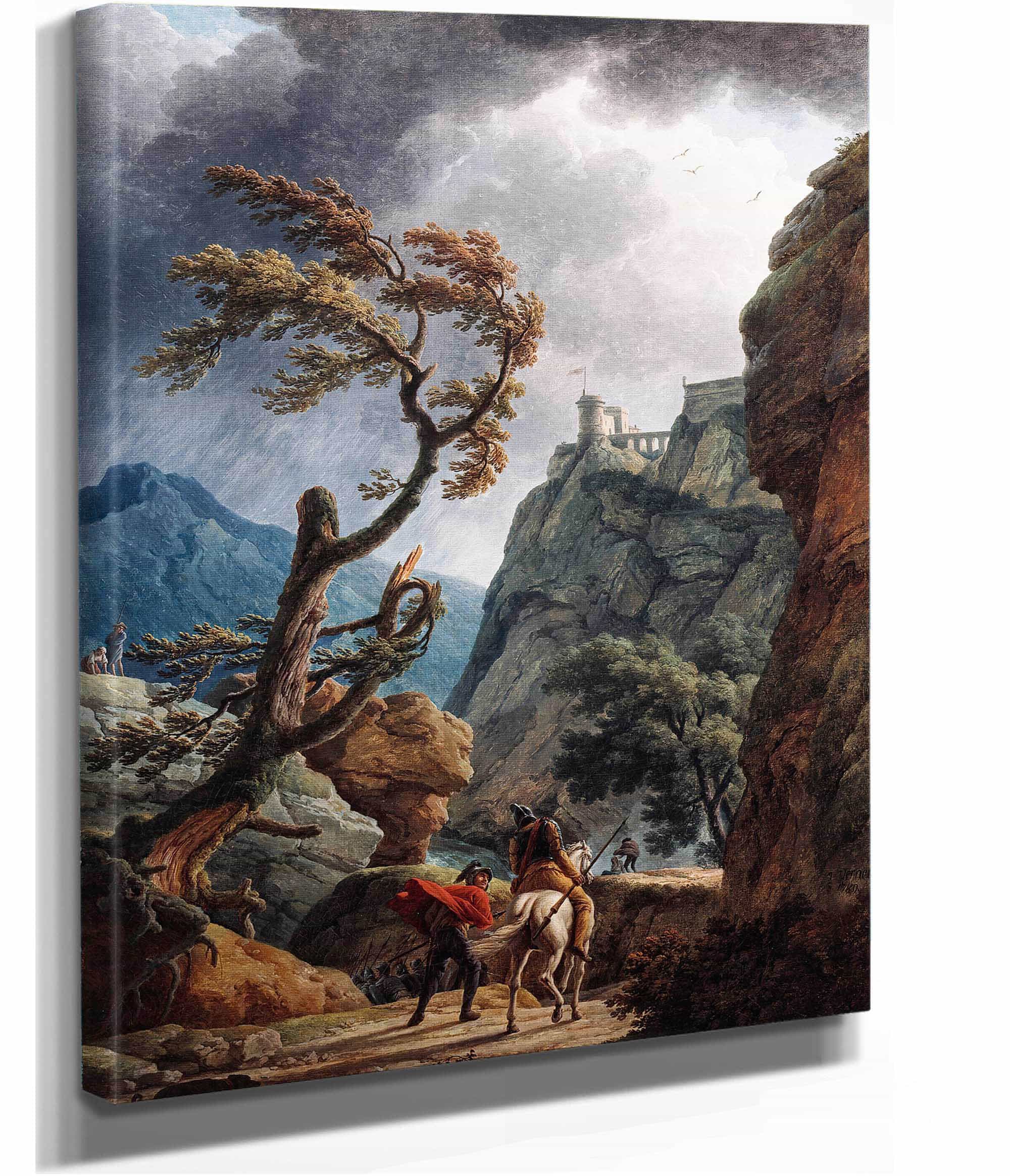 Soldiers In A Mountain Gorge With A Storm by Claude Joseph Vernet