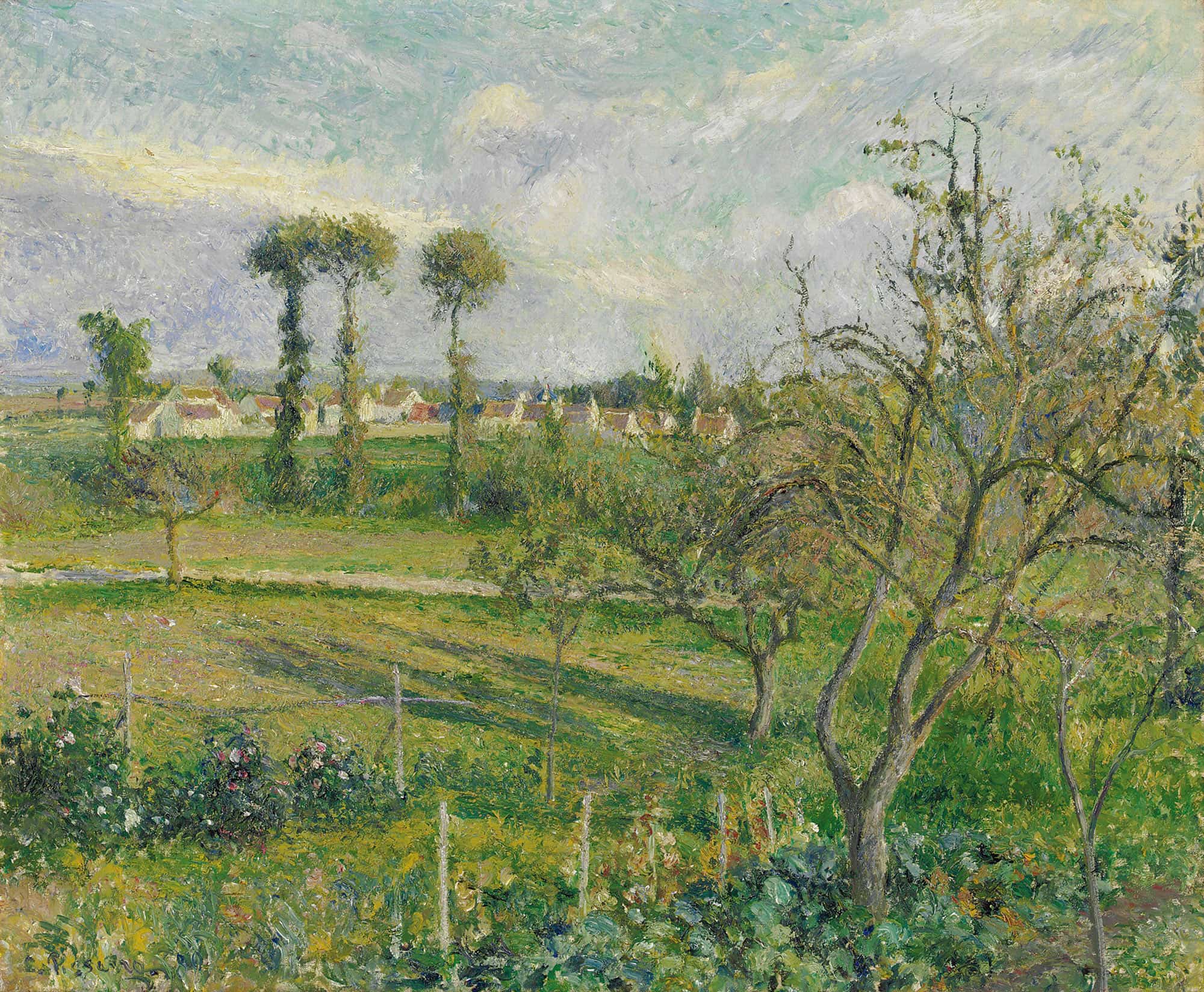 Soleil Couchant Au Valhermeil Auvers Sur Oise by Camille Pissarro