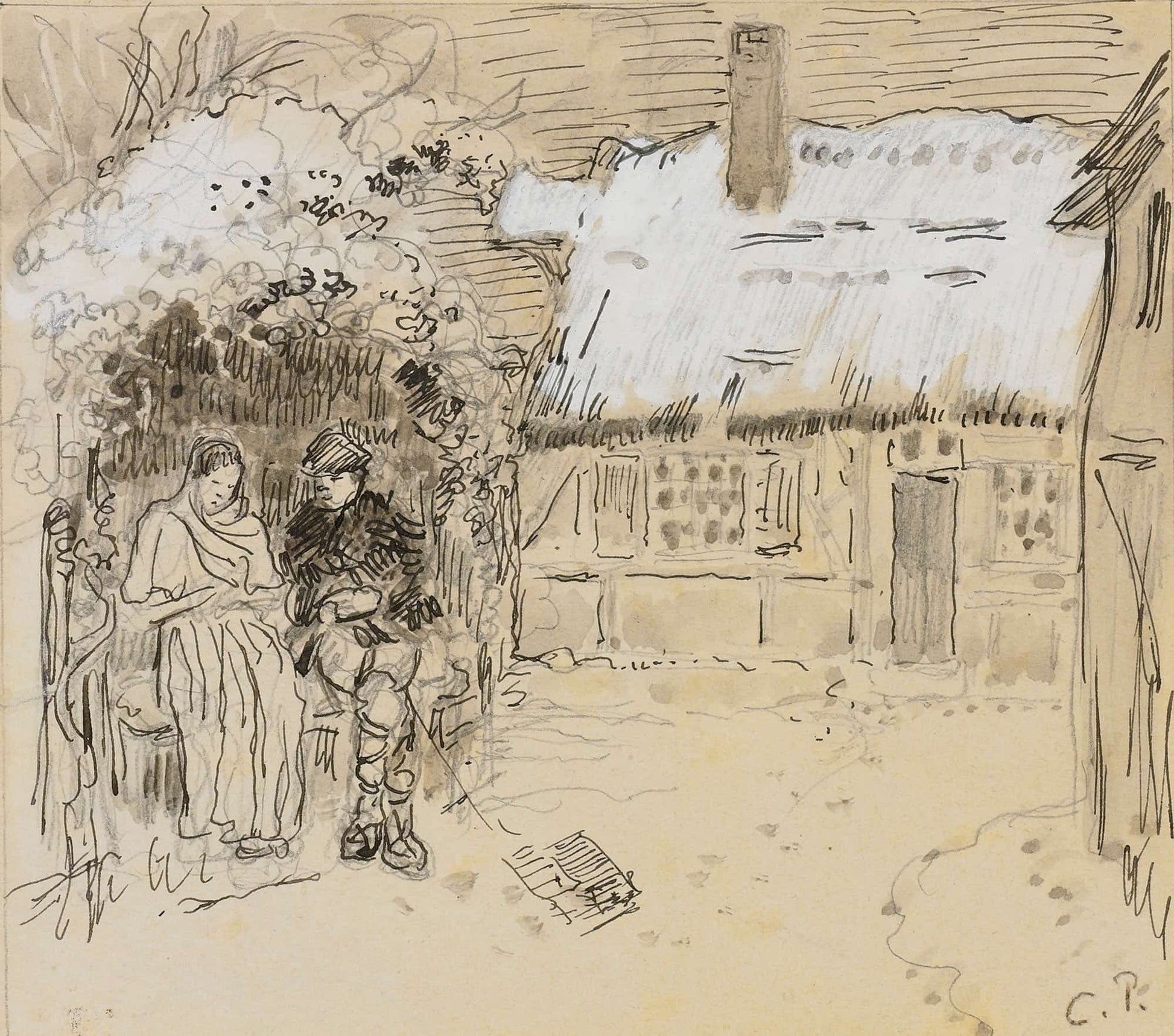 Sous La Tonnelle Study For Daphnis And Chloe by Camille Pissarro