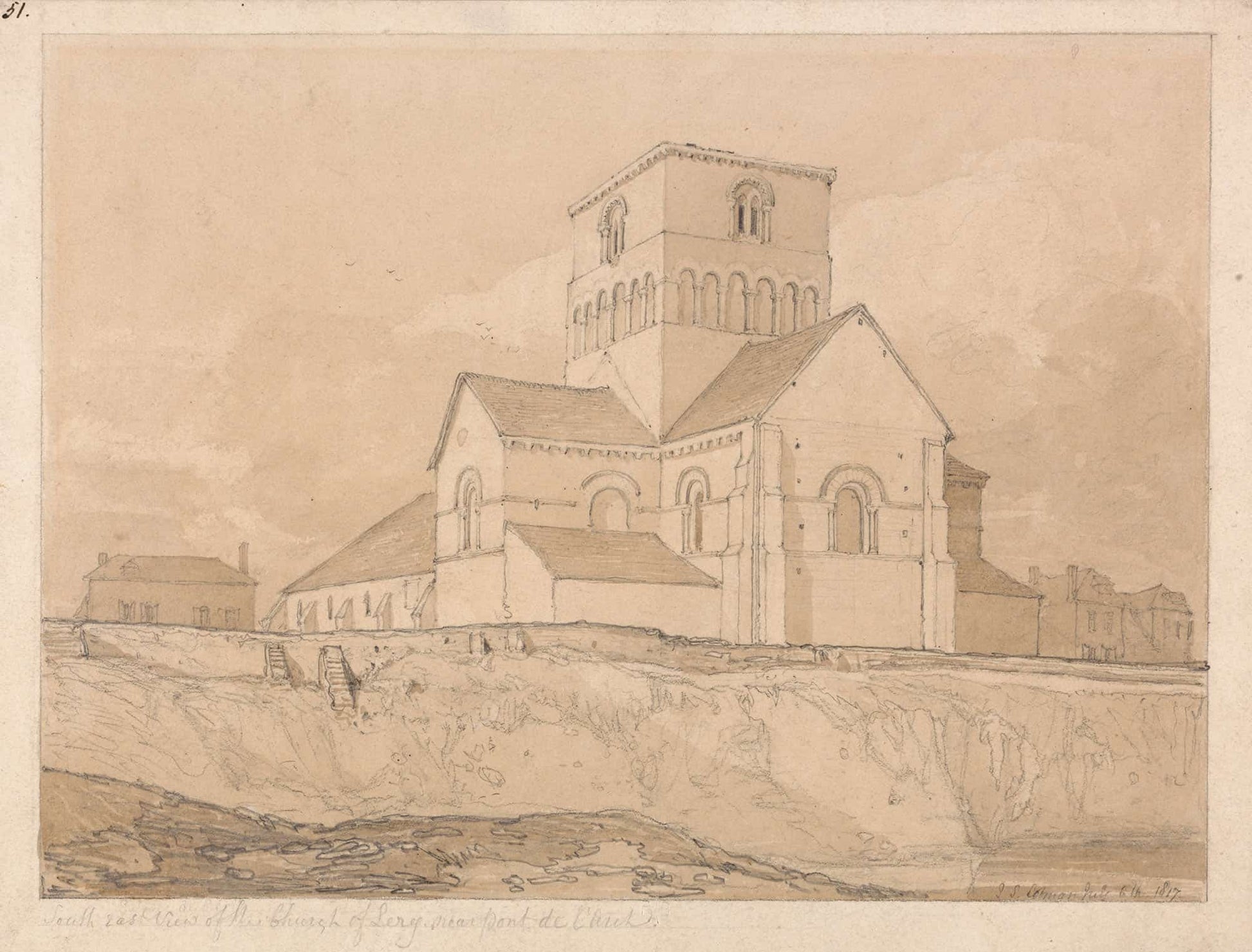 South East View Of The Church Of Lery Near Pont De Larche Normandy by John Sell Cotman