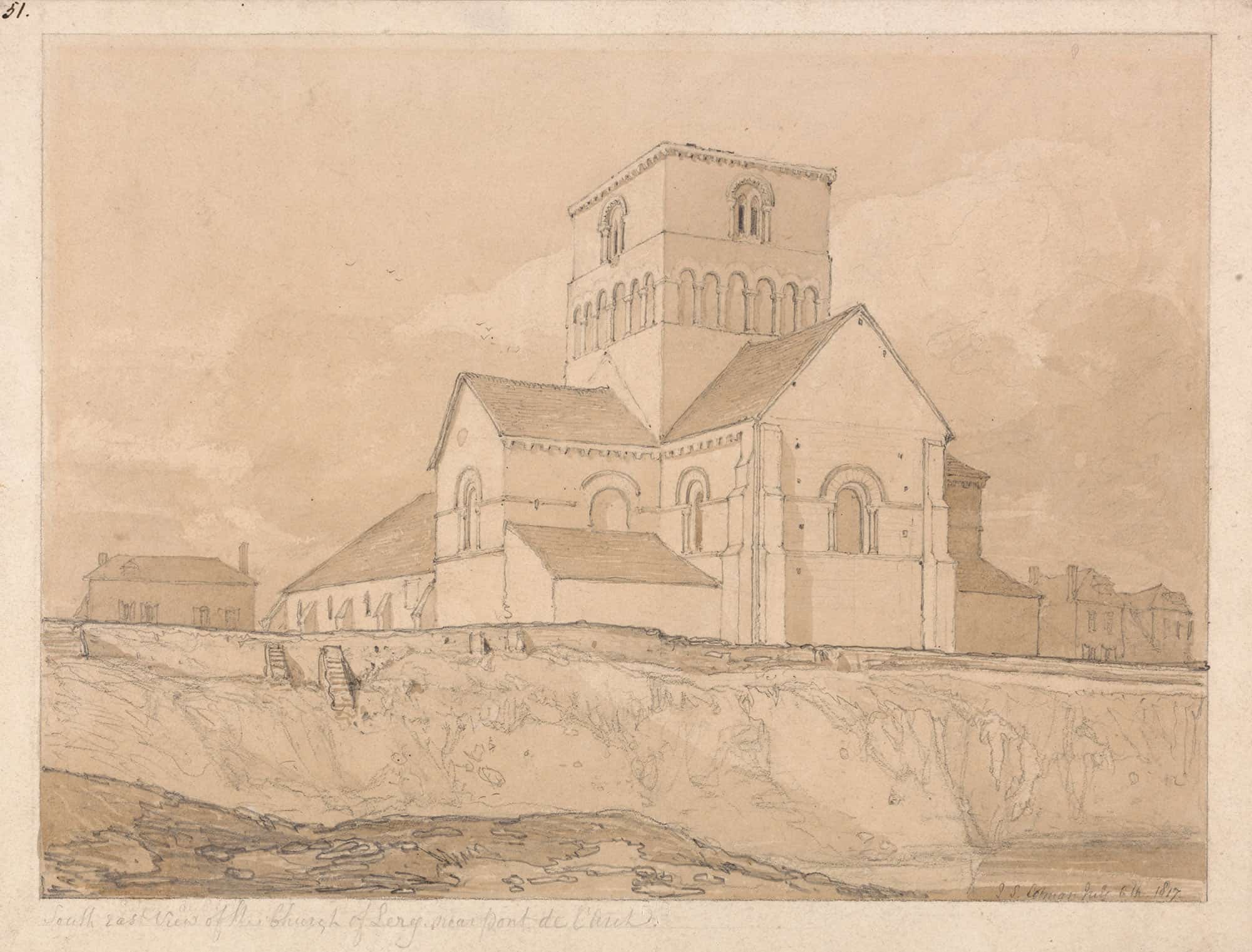 South East View Of The Church Of Lery Near Pont De Larche Normandy by John Sell Cotman