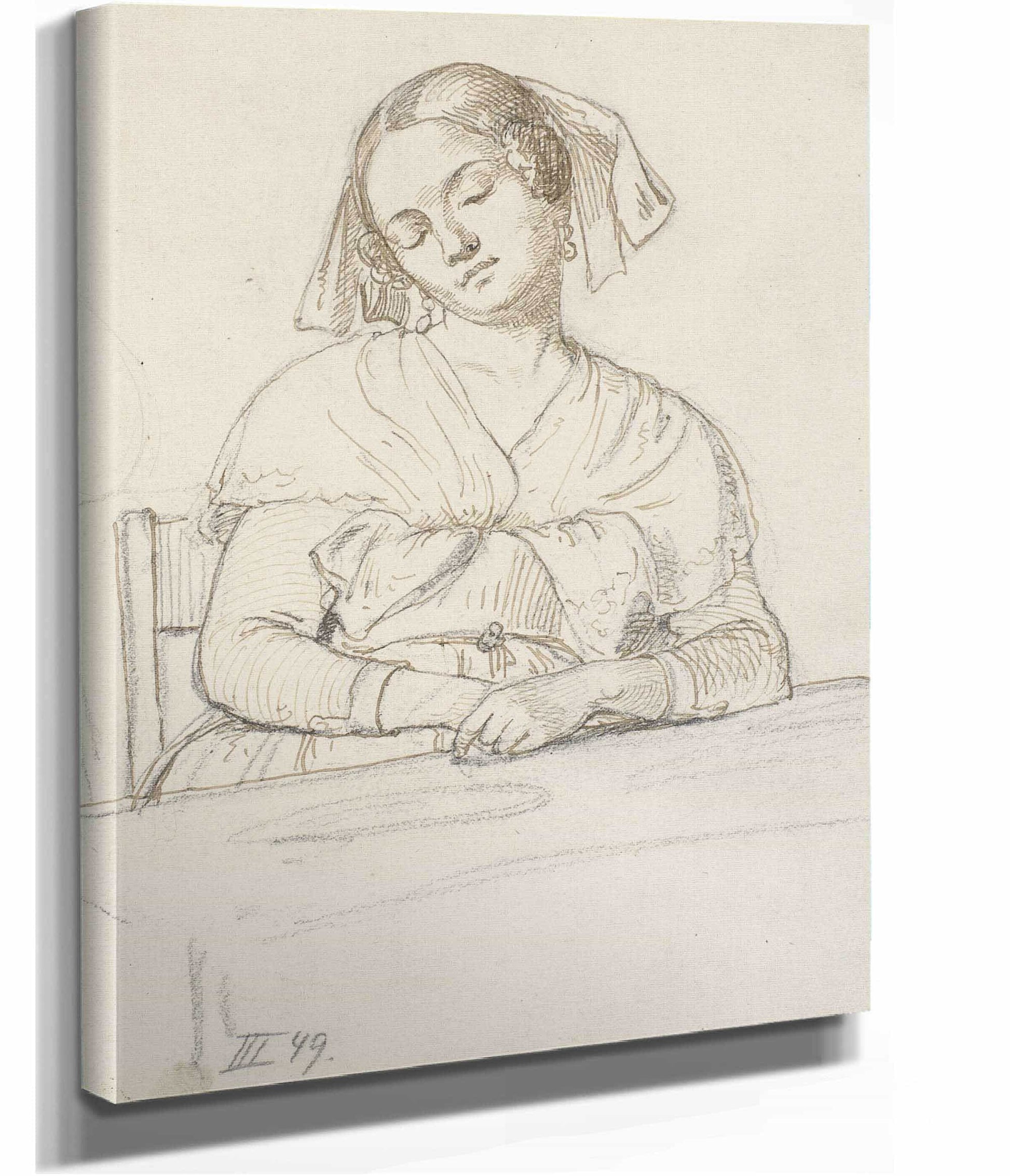 Sovende Kvinde Siddende Ved Et Bord by Wilhelm Marstrand