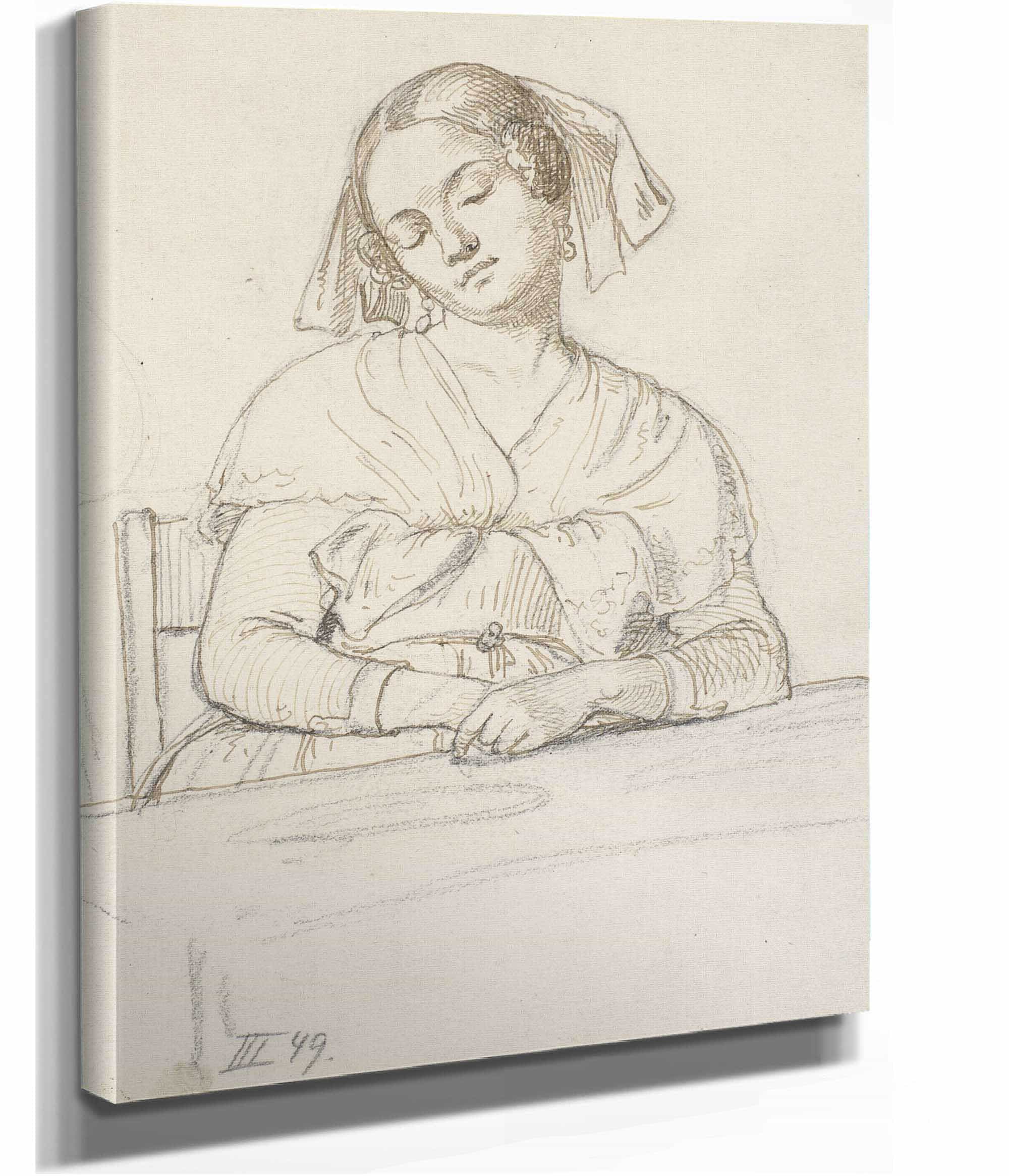 Sovende Kvinde Siddende Ved Et Bord by Wilhelm Marstrand