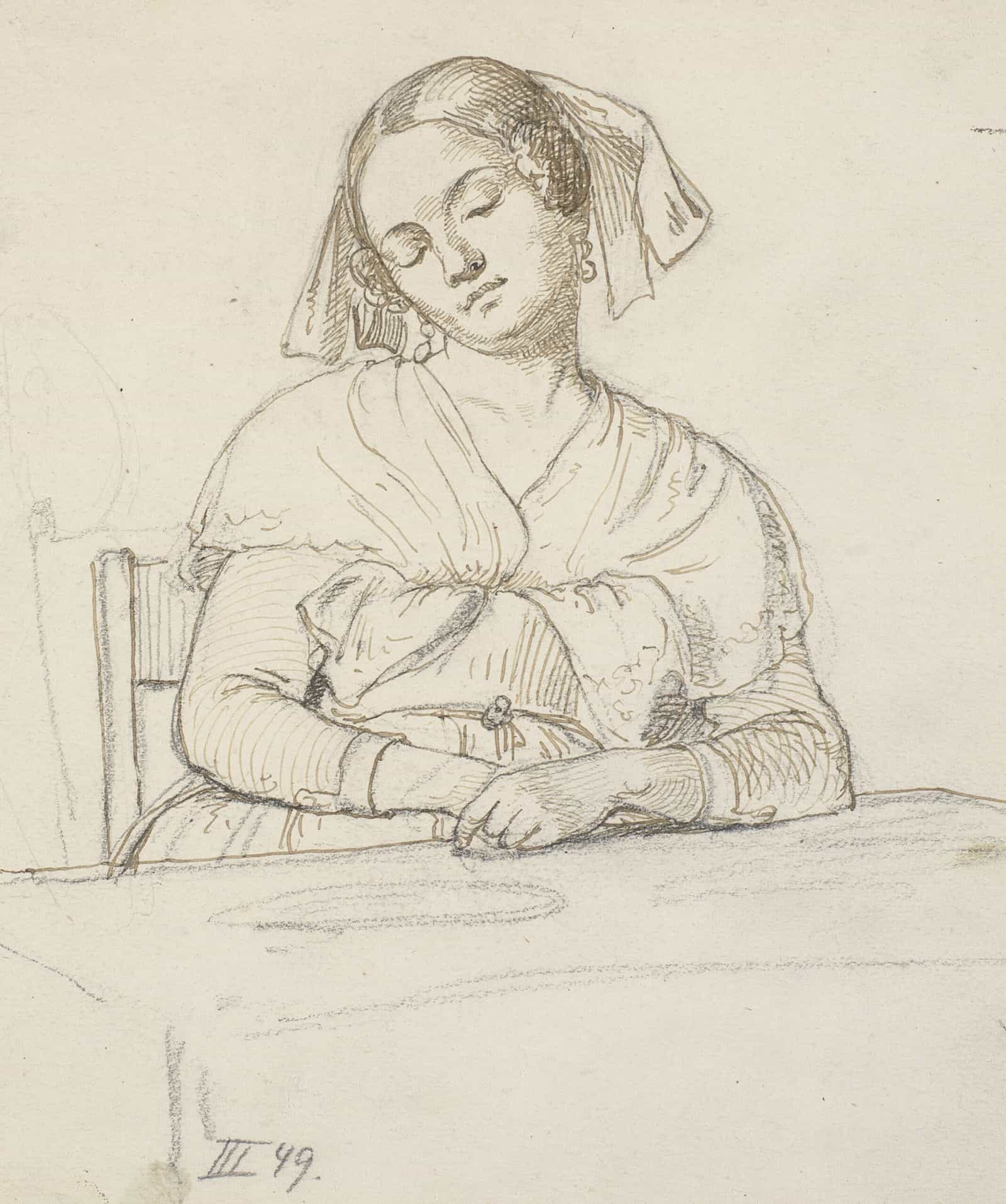 Sovende Kvinde Siddende Ved Et Bord by Wilhelm Marstrand
