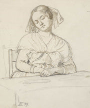 Sovende Kvinde Siddende Ved Et Bord by Wilhelm Marstrand