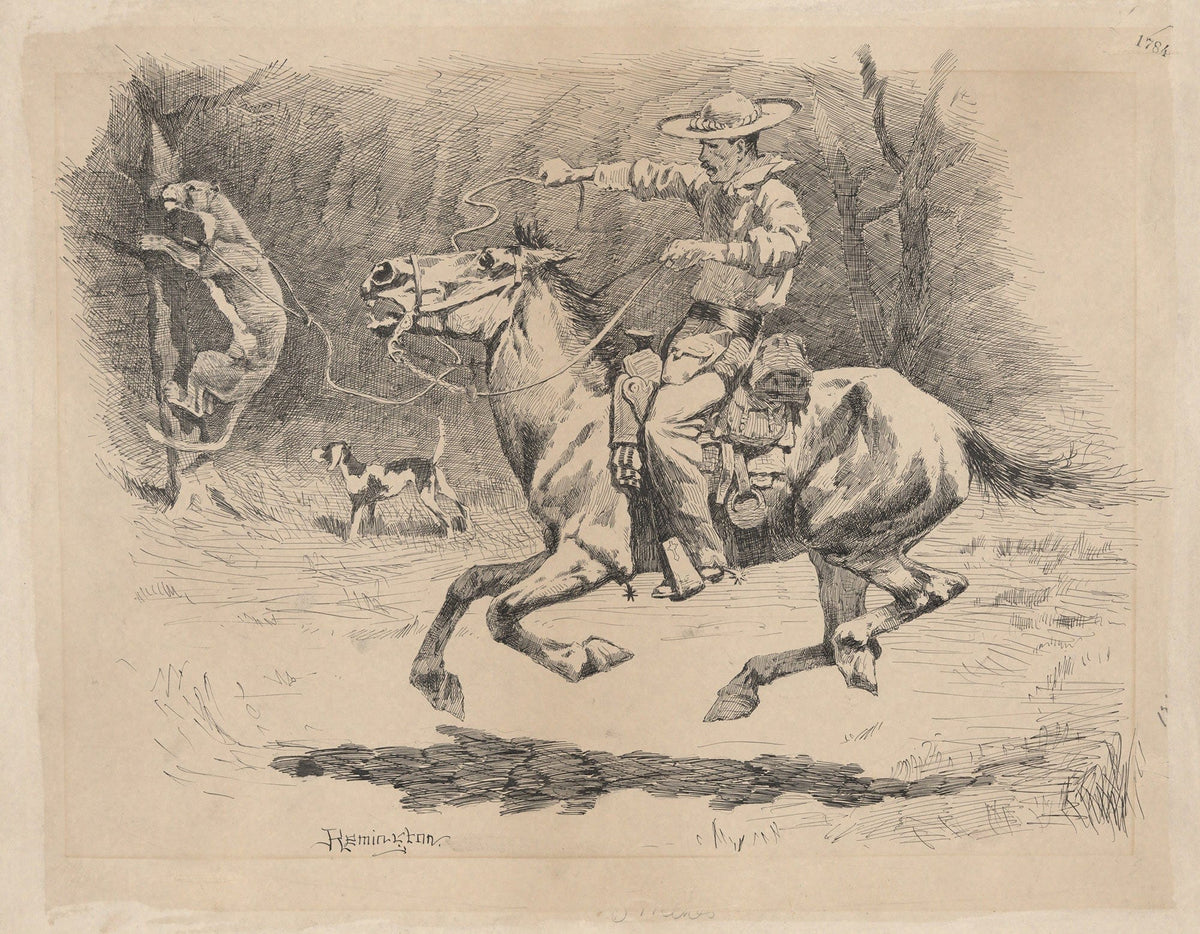 Spurring His Horse In Pursuit by Frederic Remington