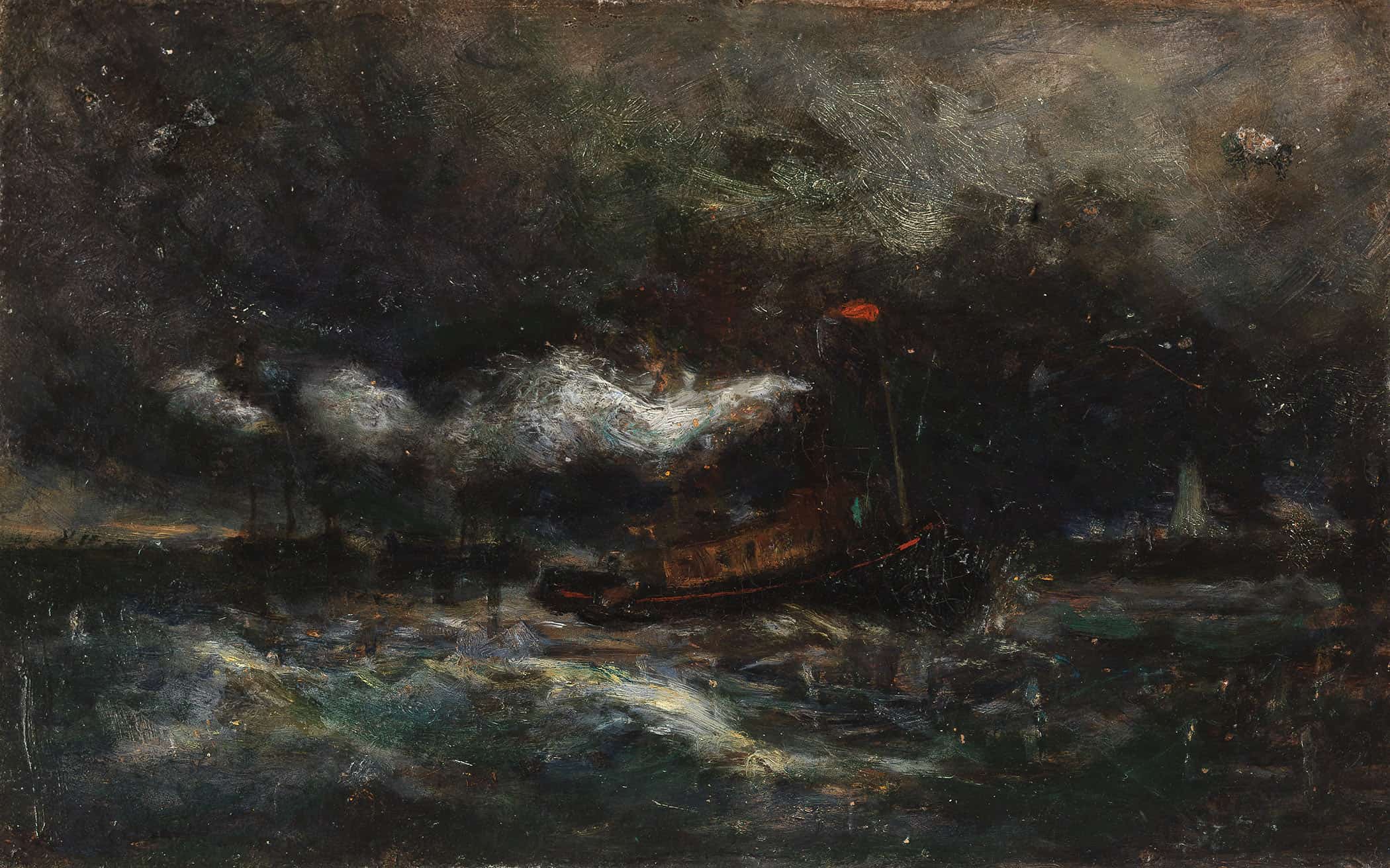 Squall Brenton Light Boat In Storm by Edward Mitchell Bannister