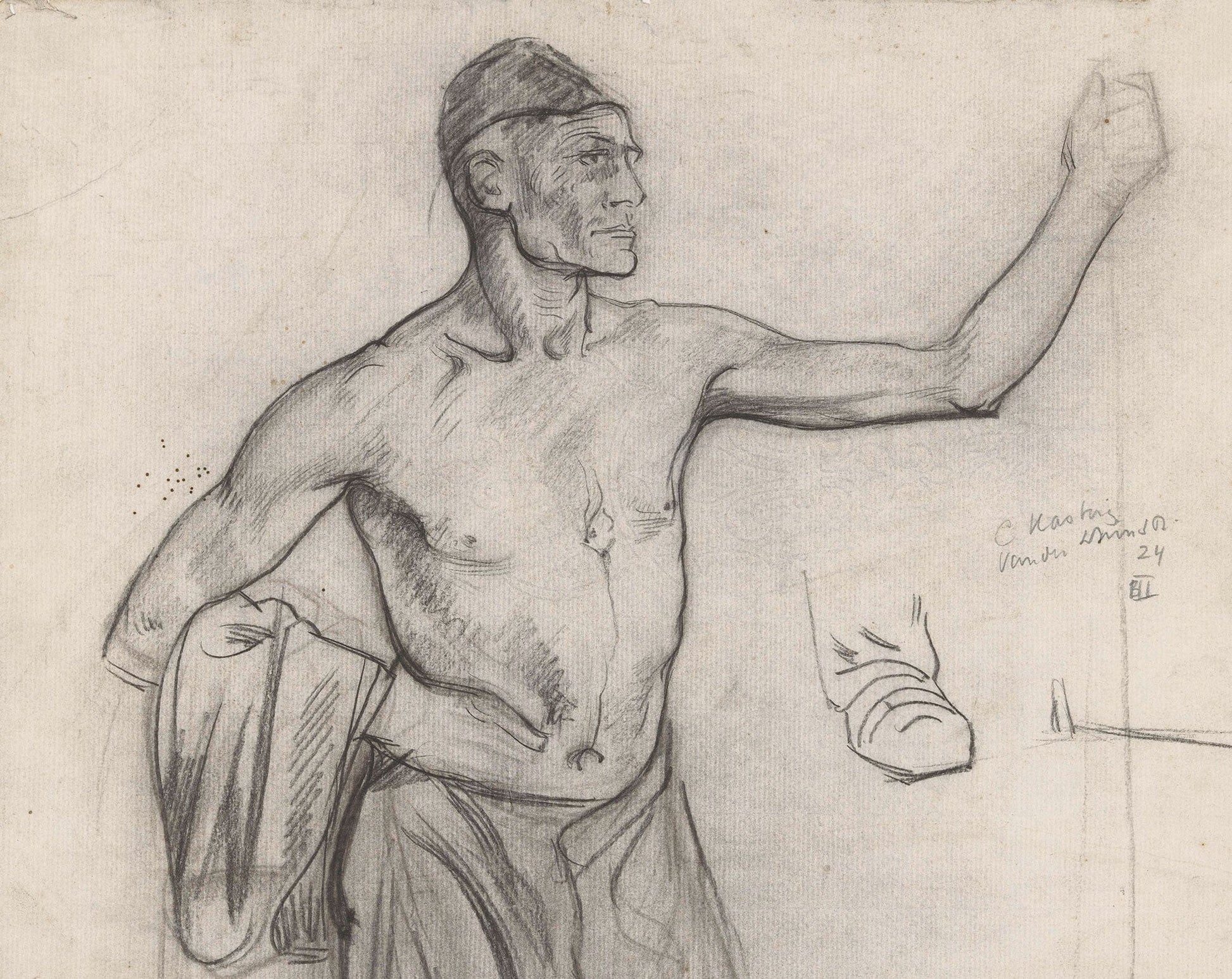 Staande Man Met Ontbloot Bovenlichaam Ten Halven Lijve by Richard Nicolaus Roland Holst