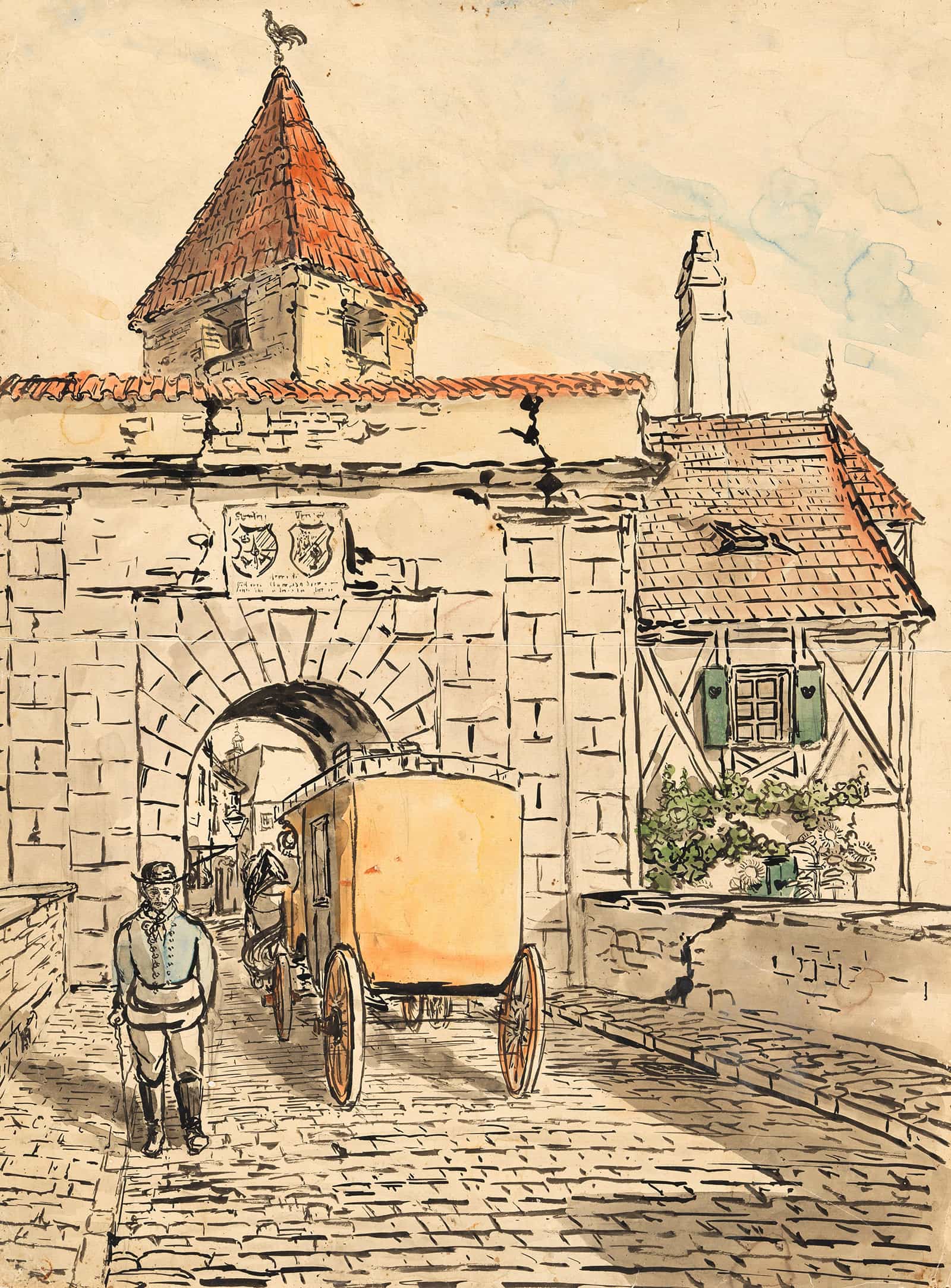 Stadttor Mit Kutsche Schulerarbeit by Egon Schiele