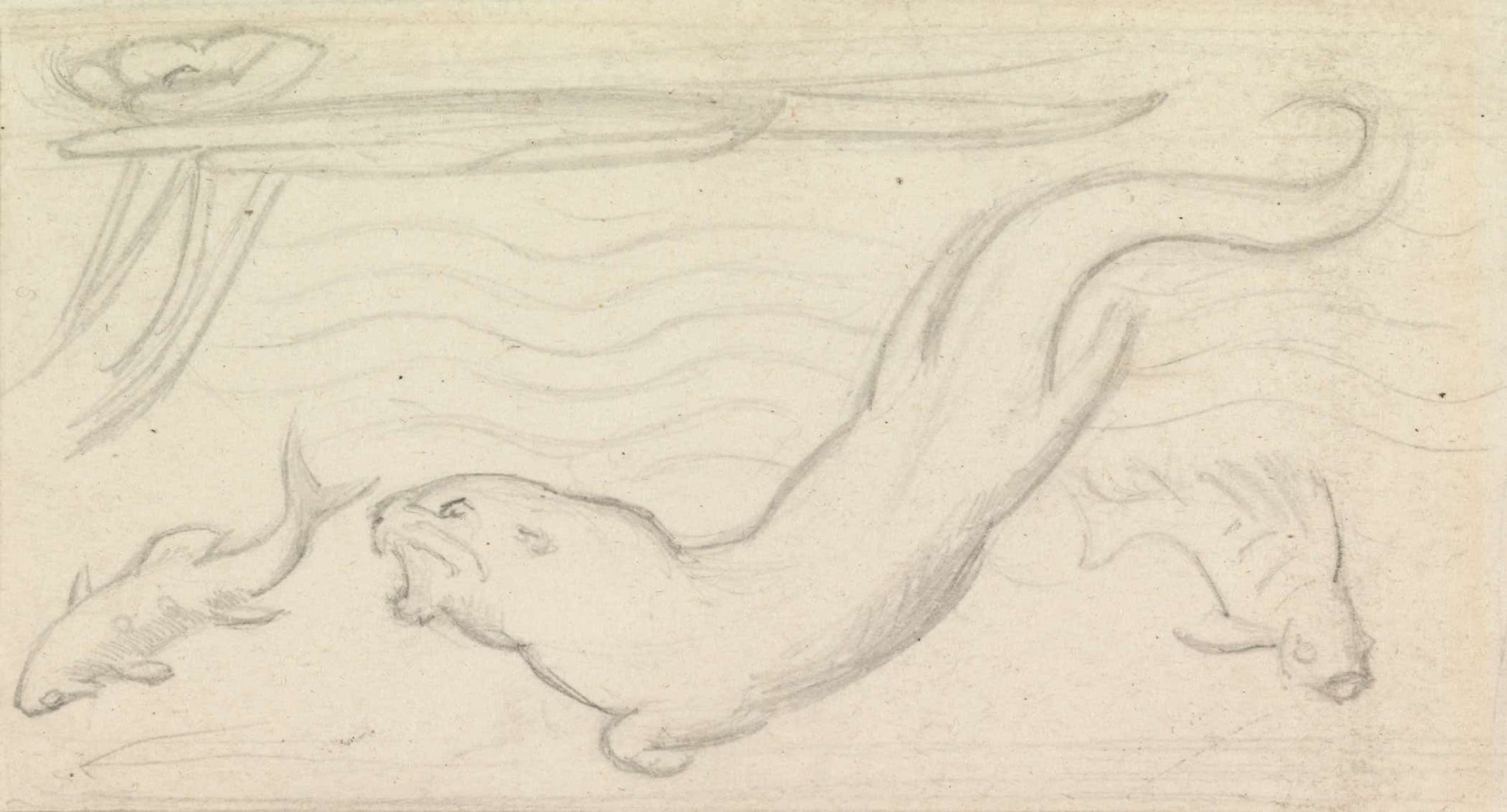 Stained Glass Study An Otter And Two Fish by Sir John Everett Millais