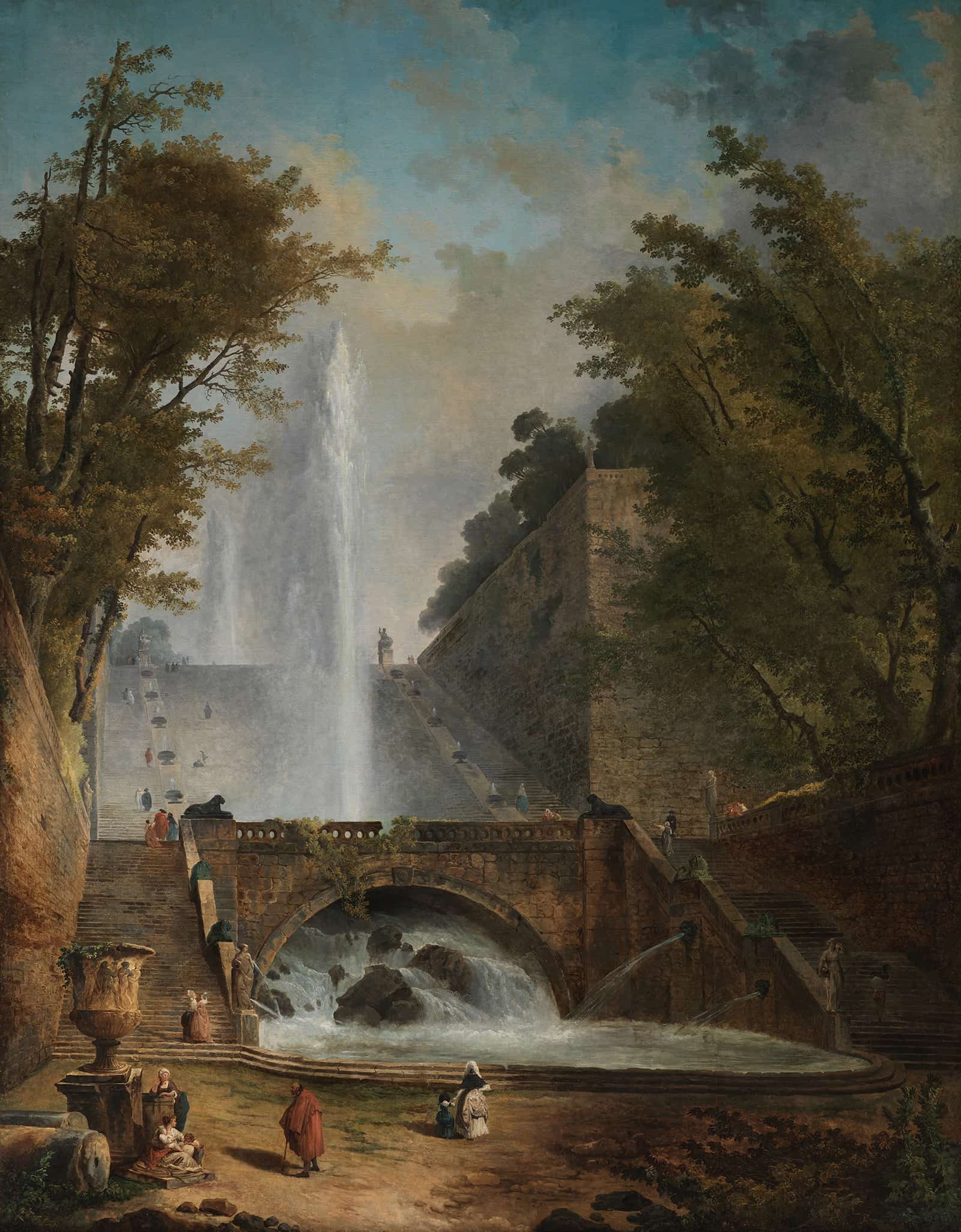 Stair And Fountain In The Park Of A Roman Villa by Hubert Robert