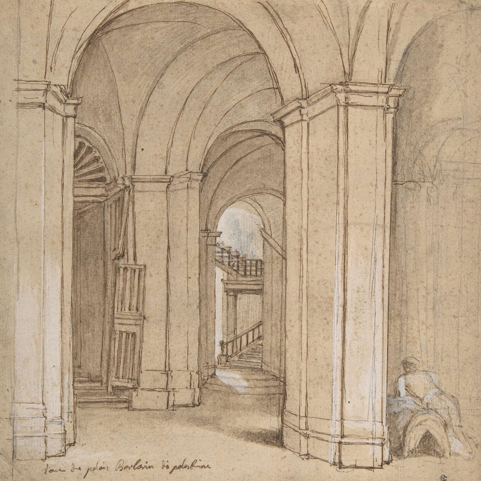 Staircase In The Palazzo Barberini Palestrina Mid Th Century by Charles Joseph Natoire