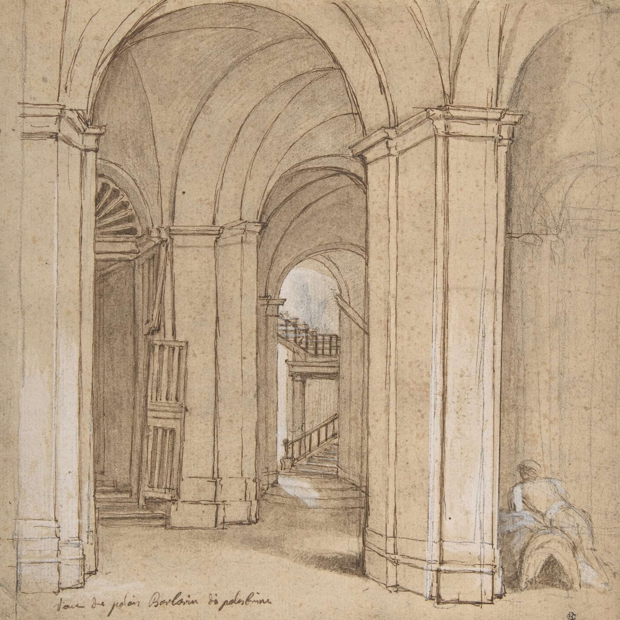 Staircase In The Palazzo Barberini Palestrina Mid Th Century by Charles Joseph Natoire