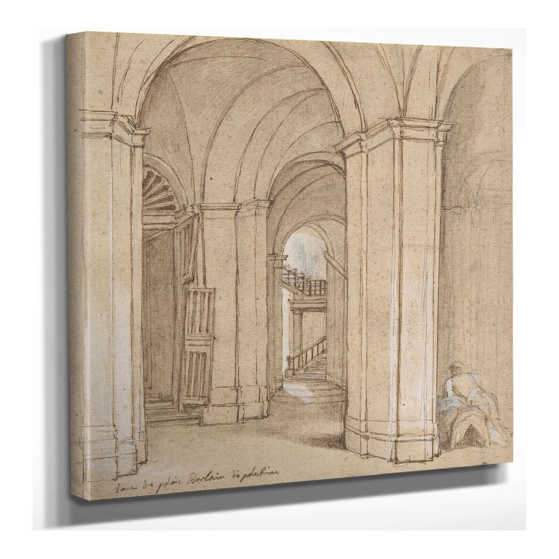 Staircase In The Palazzo Barberini Palestrina Mid Th Century by Charles Joseph Natoire